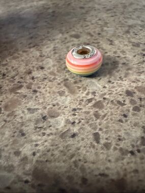 Rainbow Striped Glass Charm Bead - Multicolor